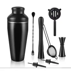 GENERICO - Kit Bartender Coctelero de 8 Piezas Negro de Acero Inoxidable