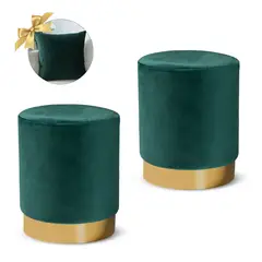 GENERICO - 2 Puff Redondo con Base Metálica Verde Olivo + 1 Cojín