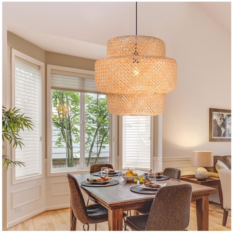 Lámpara de araña japonesa de bambú tejida a mano