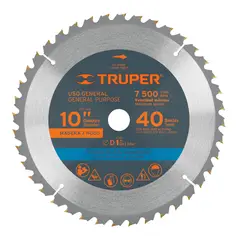 TRUPER - Disco sierra 10" eje 1" para Madera 40 Dientes