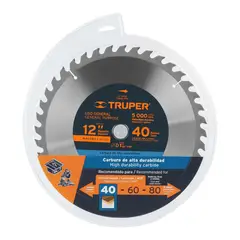 TRUPER - Disco sierra 12" eje 1" para Madera 40 Dientes
