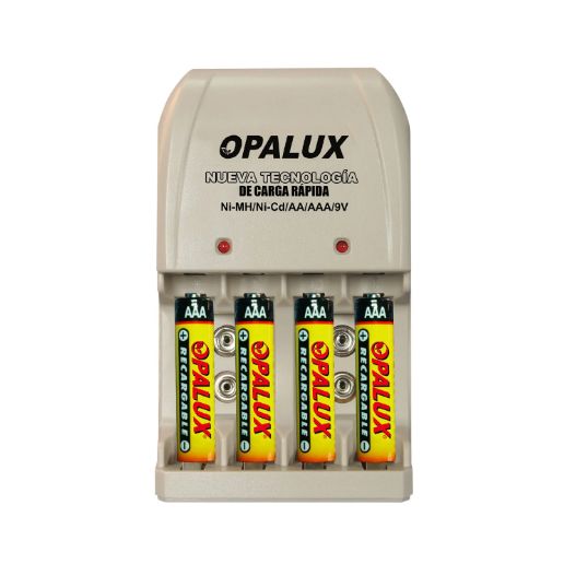 Kit Cargador de Pilas AA/AAA/9V con 4 Pilas AAA NiMH Recargables