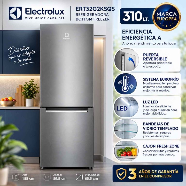 Refrigeradora Bottom Freezer Frost 310L Gris ERT32G2KSQS.