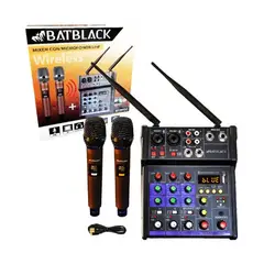 BATBLACK - Mixer con Micrófonos Inalámbricos UHF y Bluetooth BT-M4G2
