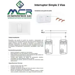 GENERICO - INTERRUPTOR SIMPLE DE 3 VIAS BLANCO PACK 10 UNIDADES