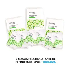 BIOAQUA - Mascarilla Hidratante De Pepino 10Pcs 25Gr 3 Unidades