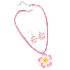GENERICO - Set collar y aretes flores rosadas