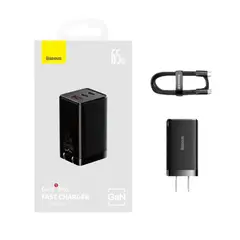 BASEUS - Cargador Rápido GaN5 Pro 65W con 2 puertos Tipo-C USB - Blanco