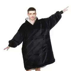 OEM - POLERÓN CALENTADOR ADULTO HUGGLE HODDIE- NEGRO- OVERSIZE