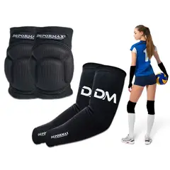 GENERICO - KIT VÓLEY RODILLERAS MANGAS COLOR NEGRO TALLA L
