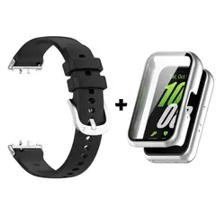 GENERICO - Correa Silicona Negro + Bumper Plata para Samsung Galaxy Fit 3