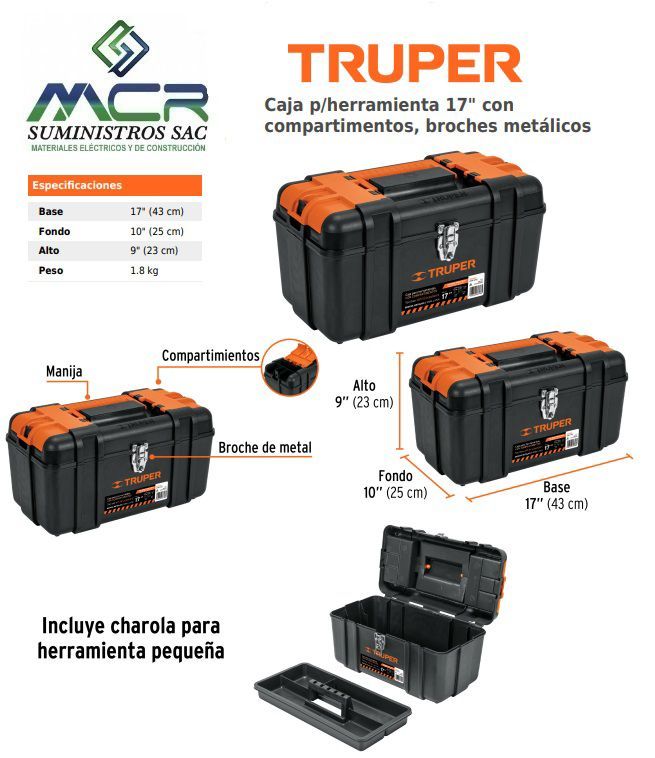 Caja porta herramientas 17 pulgadas con compartimentos