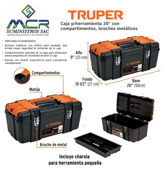 Caja para herramienta 20 PULG compartimient broches metálicO