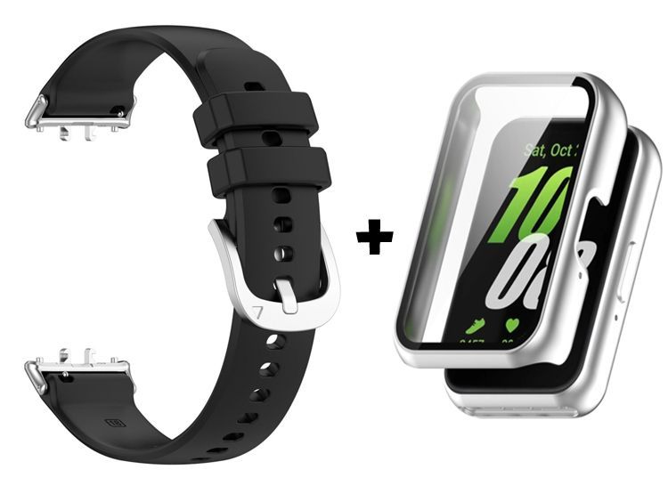 Correa de Silicona Negro + Case Bumper Plata para Samsung Galaxy Fit 3