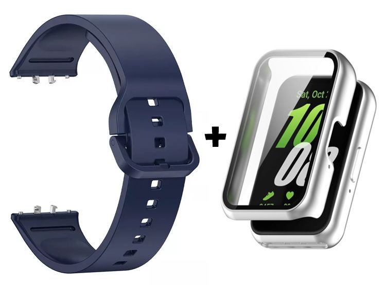 Correa de Silicona Azul + Case Bumper Plata para Samsung Galaxy Fit 3