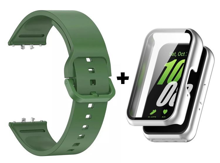 Correa de Silicona Verde + Case Bumper Plata para Samsung Galaxy Fit 3