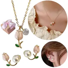 NO LOGO - Collar Y Aretes De Tulipan Con Perla Diseño Unico