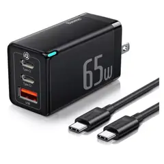 BASEUS - Cargador Rápido GaN5 Pro 65W con 2 puertos Tipo-C USB - Blanco