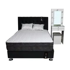 BARAKA HOME - Dormitorio Coquette 2 Plz + Cabecera + Tocador + Puff - Negro