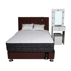 BARAKA HOME - Dormitorio Coquette 2 Plz + Cabecera + Tocador + Puff - Chocolate