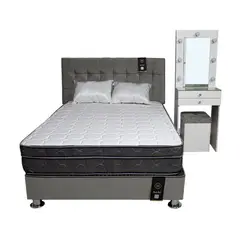 BARAKA HOME - Dormitorio Coquette 2 Plz + Cabecera + Tocador + Puff - Gris Oscuro