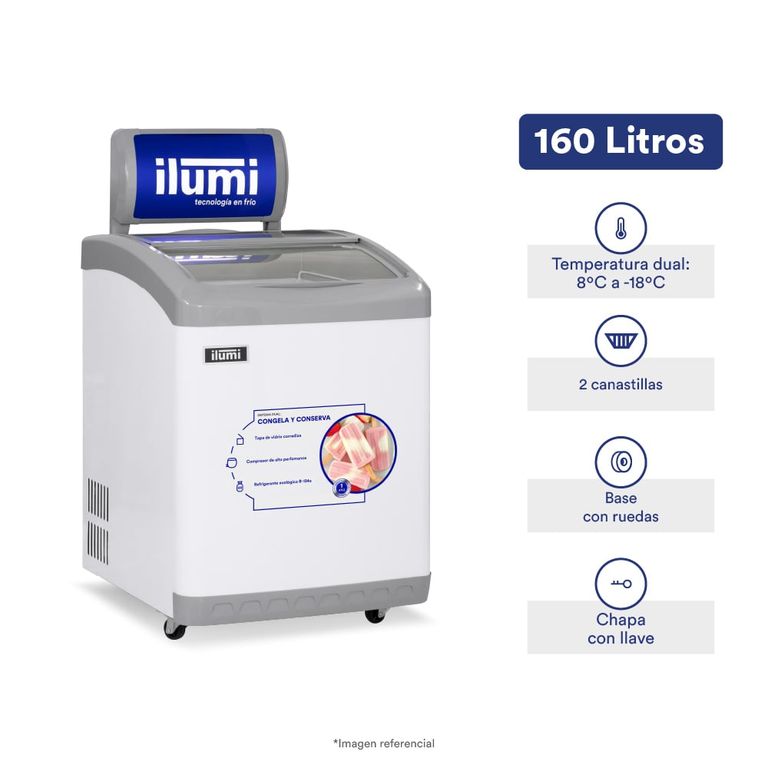 Congelador dual Tapa Vidrio de 160 LTS