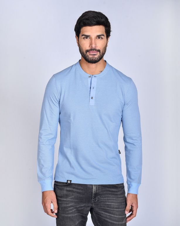 Polo Manga Larga Cuello Henley Hombre