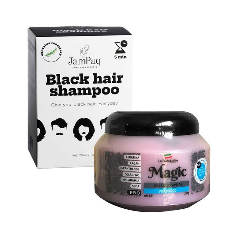 Shampoo Capilar Cubre Canas negro + Sellador Magic Pro 250gr