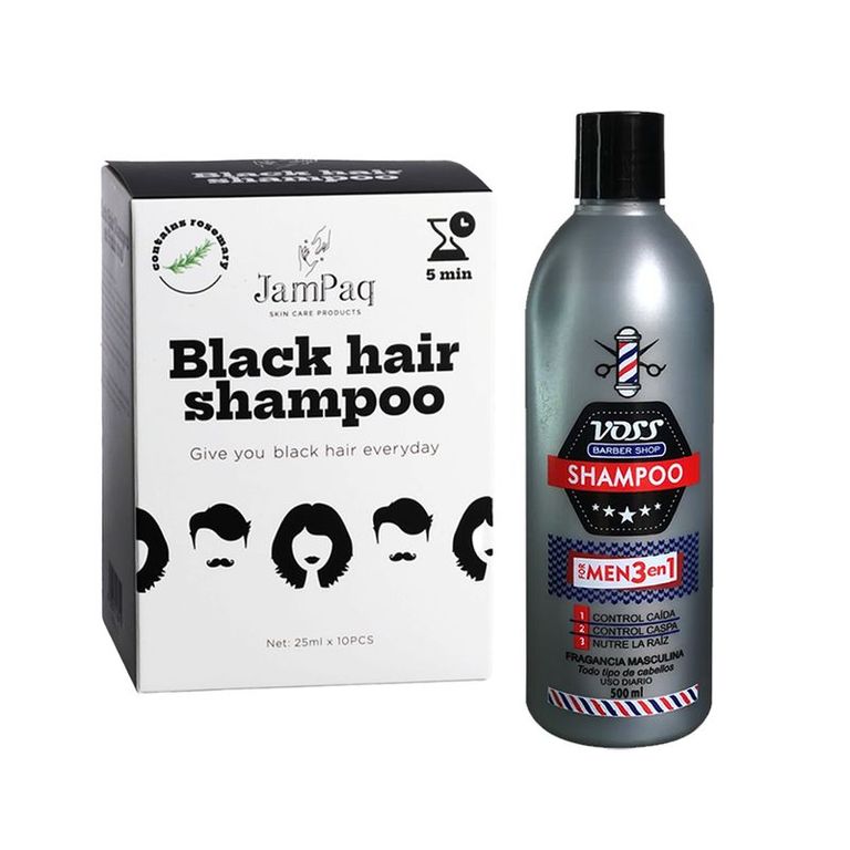 Shampoo Capilar Cubre Canas negro + Shampoo 3 en 1 For Men