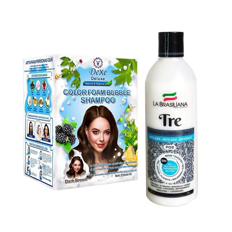 Shampoo Capilar Tre + Shampoo Cubre Canas Marrón oscuro Dexe