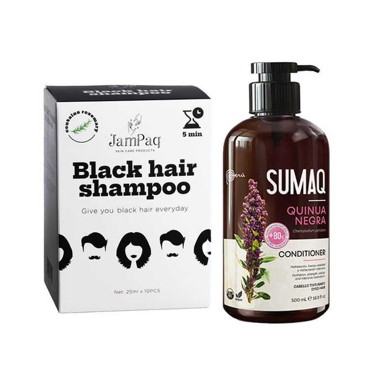 Shampoo Capilar Cubrecanas negro + Acondicionador Quinua Negra