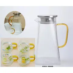 GENERICO - Set de Jarra y 4 Tazas con Asa Dorada Resistente al Calor.