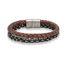 GENERICO - Pulsera Brazalete de Cuero Marrón con Cadena con Broche imantado