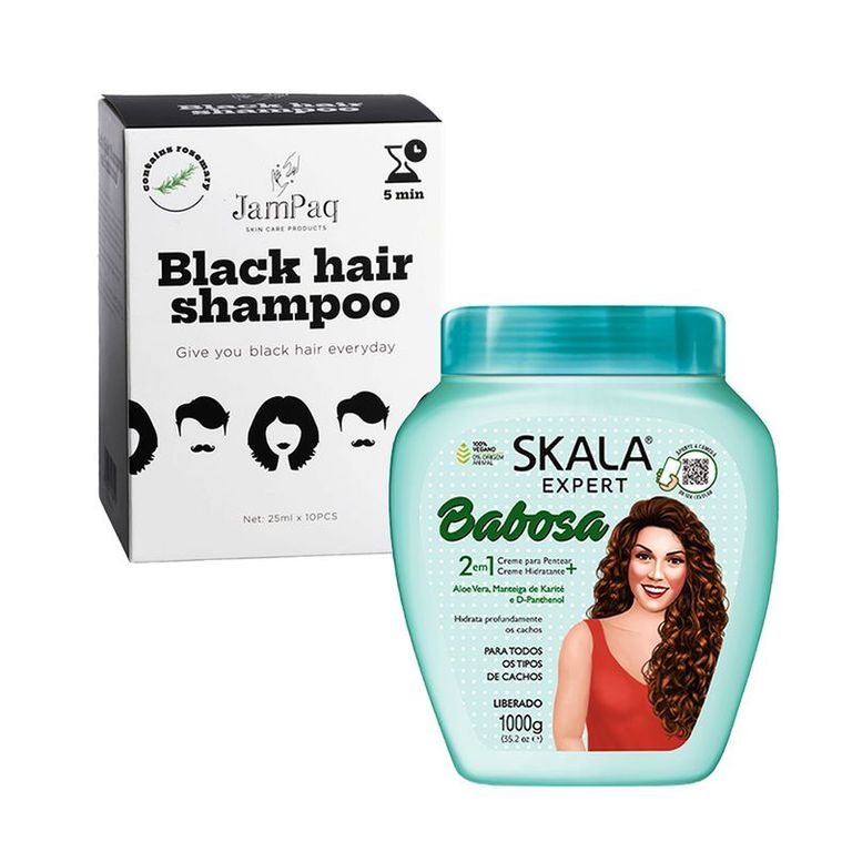 Shampoo Capilar Cubre Canas negro + Crema Babosa Aloe Vera