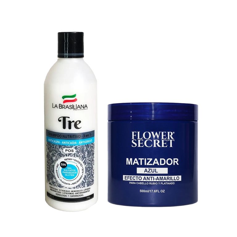 Shampoo Capilar Tre + Matizador Capilar Azul Anti amarillo