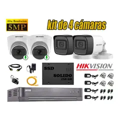 HIKVISION - CÁMARAS SEGURIDAD KIT 4 5MP 2 CAMARAS AUDIO + DISCO SSD 240GB