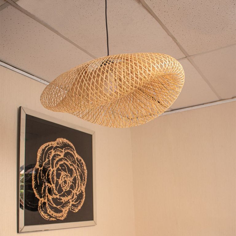 Luminaria De Techo Bohemio Colgante 60Cm De Rattán