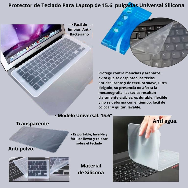 Protector de Teclado Universal de Silicona para Laptop 15.6 - Transparente