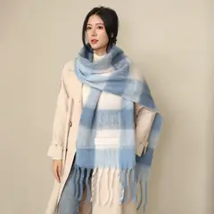 KAST PE - Bufanda Chalina Celestina Chal Largo con Borlas Grueso y Suave