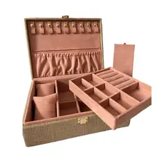 GENERICO - Joyero organizador para joyas dos niveles grande - yute