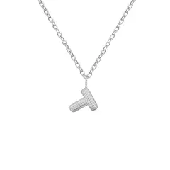 GENERICO - Collar Hombre Inicial Letra T Zircón Blanco Joya Plata 925