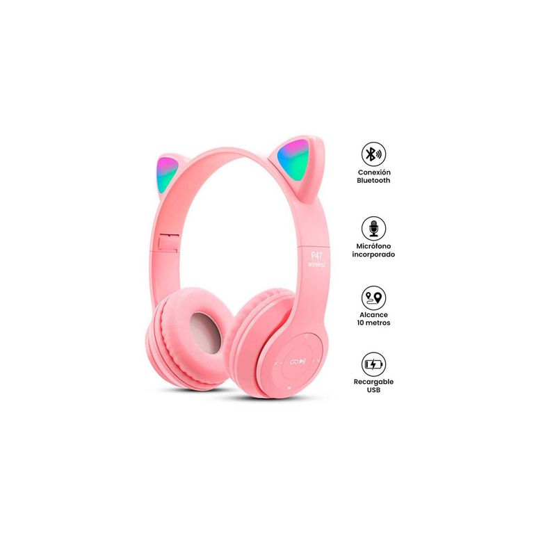 Audifonos Inalámbricos P47M RGB Gato - ROSADO