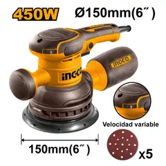 INGCO TOOLS - Lijadora Roto Orbital Ingco 450W + 5 Lijas RS4508