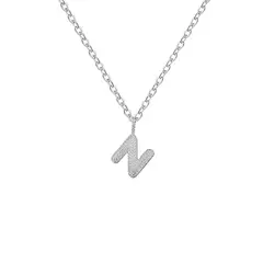 GENERICO - Collar Hombre Inicial Letra N Zircón Blanco Joya Plata 925