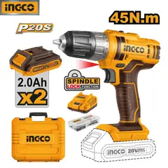 INGCO TOOLS - Taladro Atornillador Ingco 20V + 2 Baterías + Accesorios CDLI200528