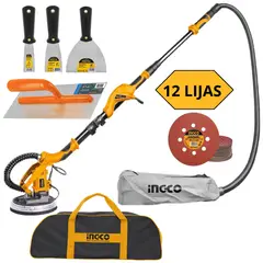 INGCO TOOLS - LIJADORA DE PARED Y TECHO FINO ACABADO, 12 LIJAS KIT EMPASTADOR
