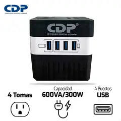 CDP - Estabilizador RU-AVR604I 600VA/300W 4 TOMAS - 4 USB