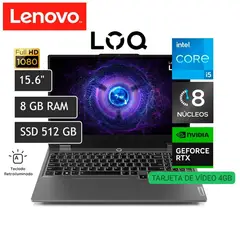 LENOVO - LAPTOP GAMER CORE™ i5-12450HX 8GB RAM 512GB SSD 156 FHD RTX™ 2050-4GB W11 83GS004LLM
