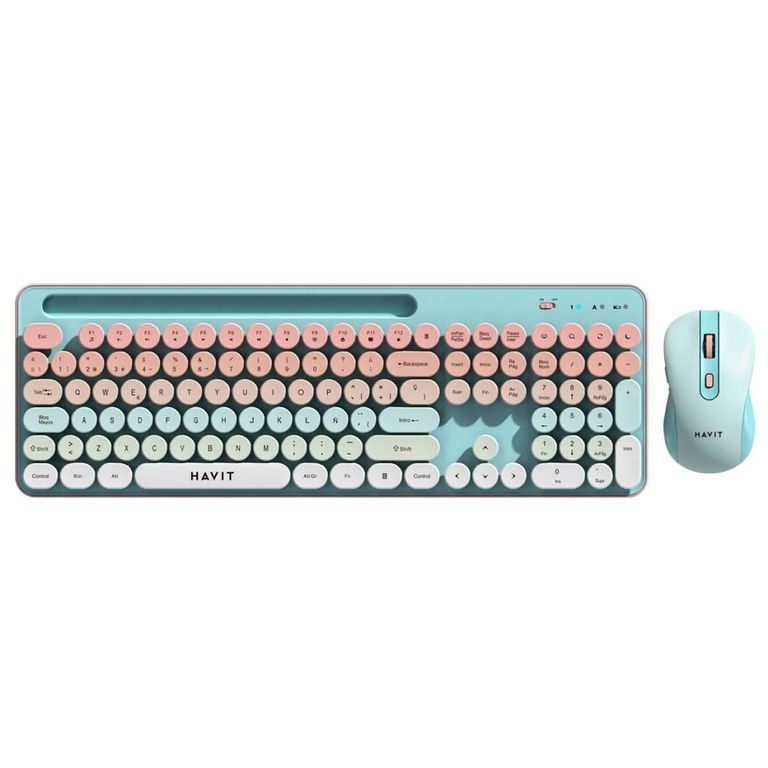 Kit Teclado Y Mouse Inalambrico Kb832gcm-sp Celeste