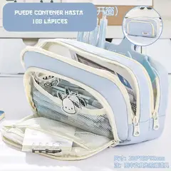 GENERICO - Cartuchera Traveler con múltiples cierres y gran capacidad - celeste
